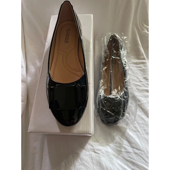 Classique Womens Black Patent Flats With Bow Detail Size 9.5M - Picture 1 of 9